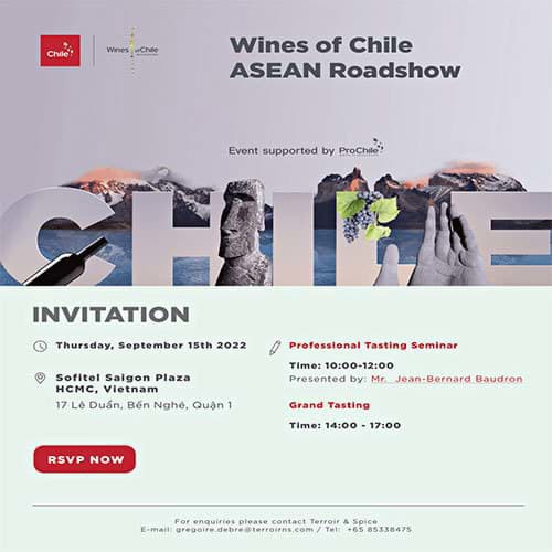 Sự kiện rượu vang Chile - ASEAN Roadshow Tp. HCM ngày 15/09/2022