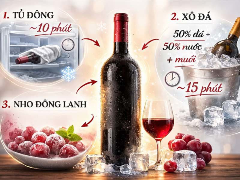 Cách làm lạnh nhanh chóng rượu vang