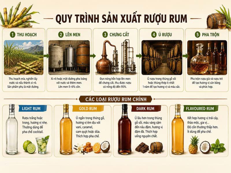 Tìm hiểu về quy trình sản xuất rượu Rum