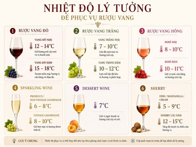 Nhiệt độ lý tưởng để phục vụ rượu vang