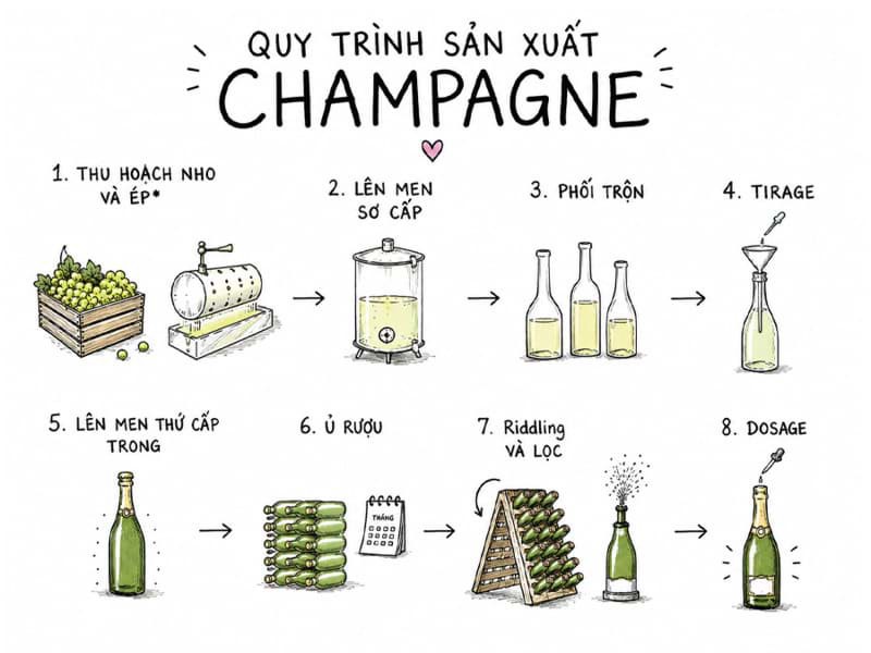 Quy trình sản xuất rượu Champagne