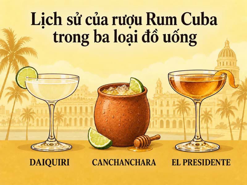 Lịch sử của rượu Rum Cuba trong ba loại đồ uống