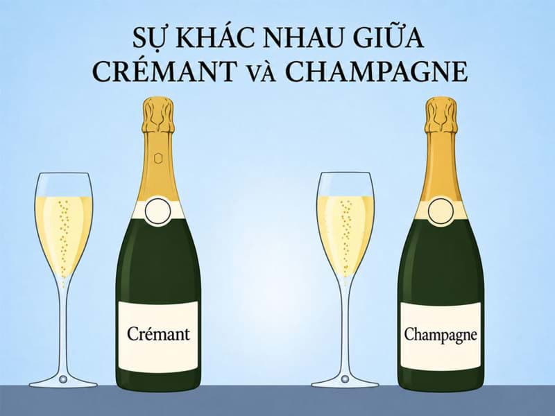 Sự khác nhau giữa Champagne và vang sủi Cremant là gì?