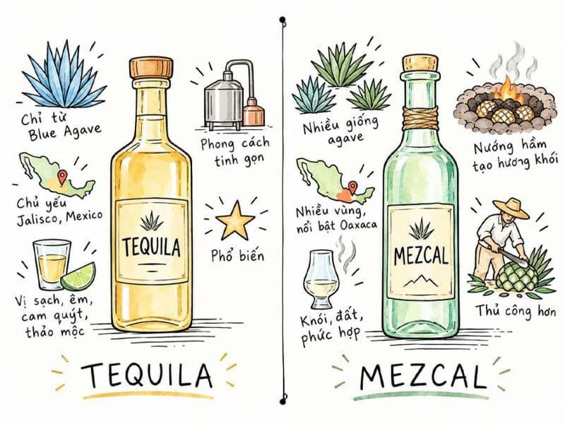 Sự khác nhau giữa rượu Tequila và Mezcal là gì?