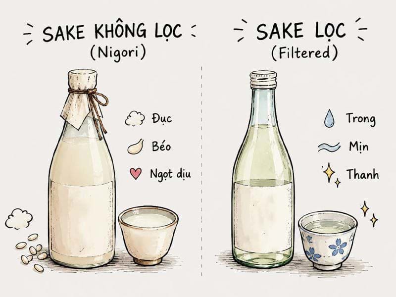 Sự khác nhau giữa hương vị rượu Sake đã lọc và chưa lọc (Nigori) là gì?